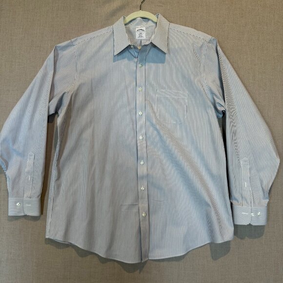 Brooks Brothers Regent 1818 Non-Iron Dress Shirt 17.5–6/7 Blue Stripe Cotton - Picture 2 of 10